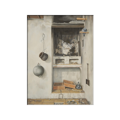 Interno di vecchio casolare (la cucina) - olio su tela 60x80 cm.